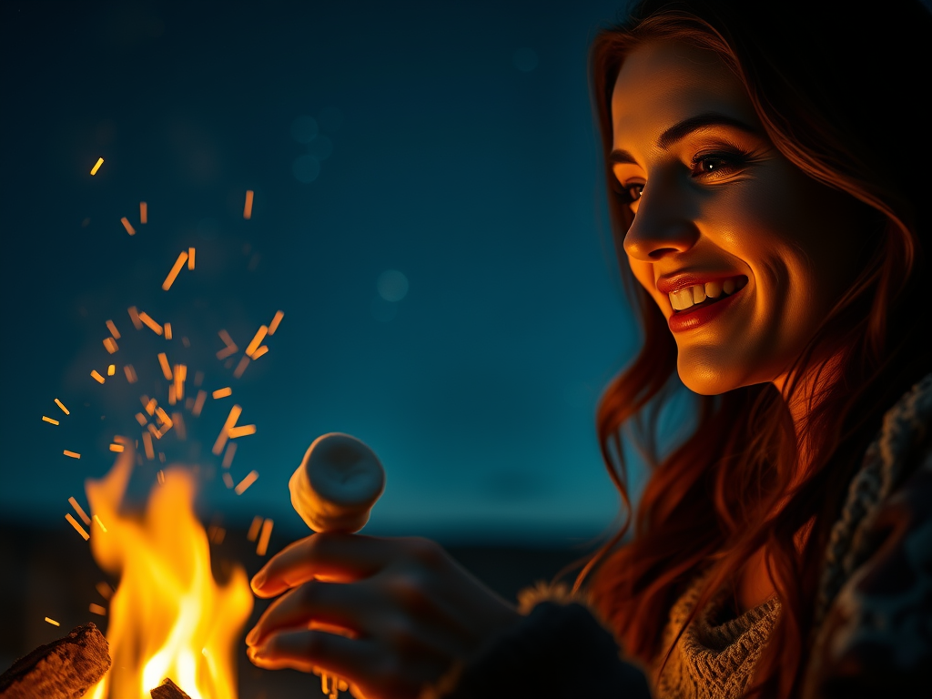 The Beauty of a Woman Toasting Marshmallows Under Stars